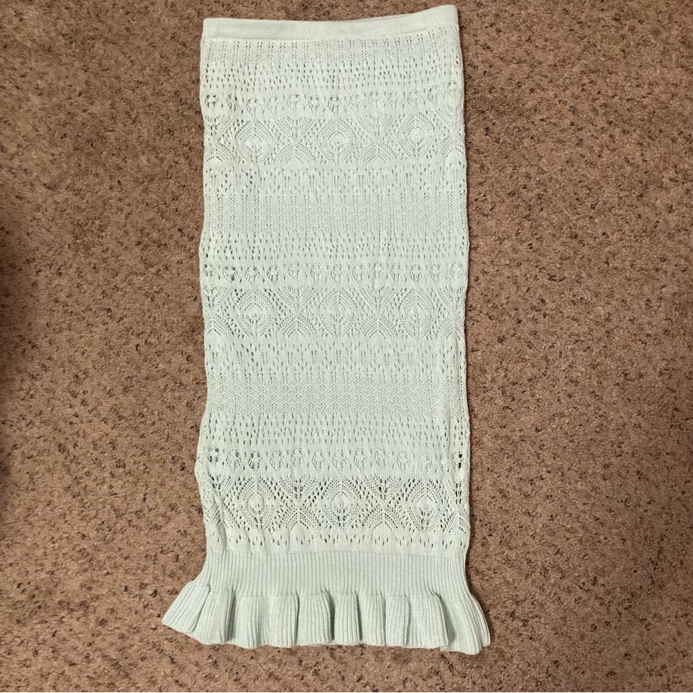 Mint green knit skirt mermaid ruffle hem LC Lauren Conrad lined midi pencil